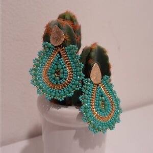 Elegant Gold and Turquoise Beaded Earrings
